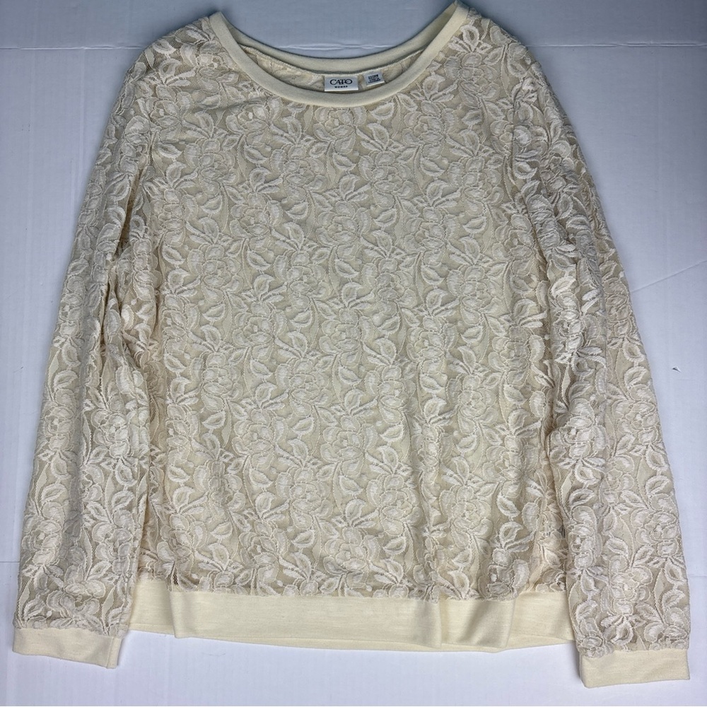Cato Women's 22W 24W Shirt Lace Ivory Cream Sheer See Thru Long Sleeve Boho